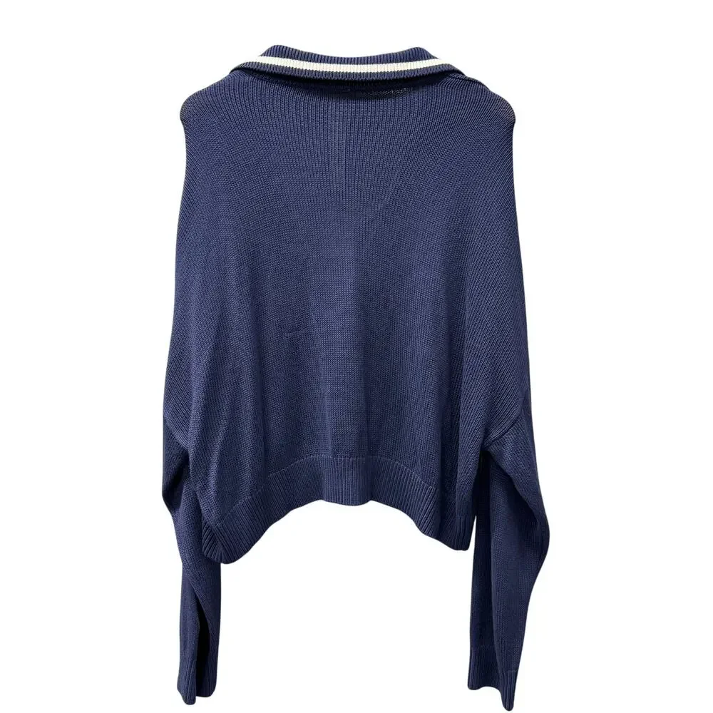 PINK Victoria's Secret Sweater Womens‎ XXL Blue Cropped Low V-Neck Pullover NEW
